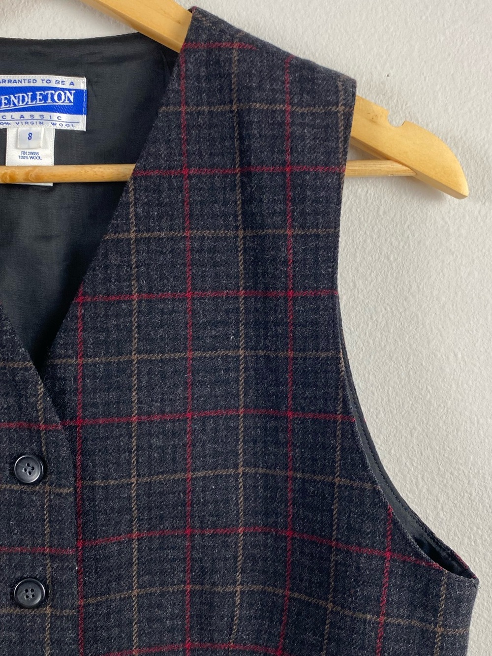 Pendleton Vintage Virgin Wool Plaid Vest Waistcoat | Gray/Multicolor - Picture 10 of 15